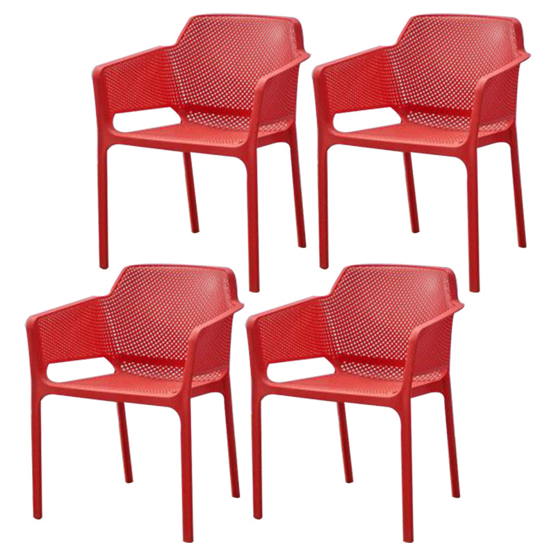 Scandinavian Plastic Dining Arm Chairs Stackable Indoor Dining Armchairs Red 4 Piece Set Clearhalo ' kitchen&dining_furn' 'Dining Chairs' 'Dining Tables & Seating' 'dining_chair' 'furn' 'furn_dining_chair' 'Furniture' 'furniture_dining_chair' 'Kitchen & Dining Furniture' 'kitchen' 4207501