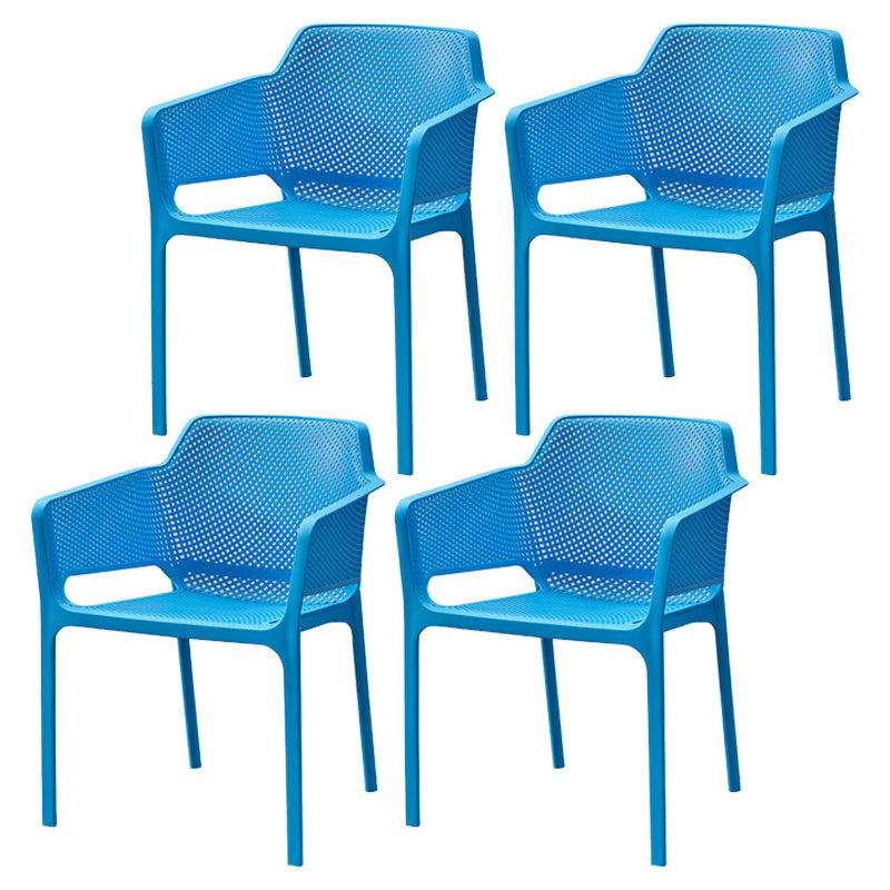 Scandinavian Plastic Dining Arm Chairs Stackable Indoor Dining Armchairs Blue 4 Piece Set Clearhalo ' kitchen&dining_furn' 'Dining Chairs' 'Dining Tables & Seating' 'dining_chair' 'furn' 'furn_dining_chair' 'Furniture' 'furniture_dining_chair' 'Kitchen & Dining Furniture' 'kitchen' 4207503