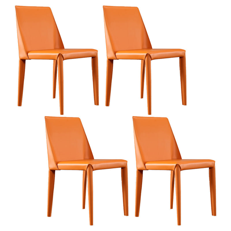 Modern Leather Restaurant Side Chair Solid Back Dining Armless Chair Orange 4 Piece Set Clearhalo ' kitchen&dining_furn' 'Dining Chairs' 'Dining Tables & Seating' 'dining_chair' 'furn' 'furn_dining_chair' 'Furniture' 'furniture_dining_chair' 'Kitchen & Dining Furniture' 'kitchen' 4207524