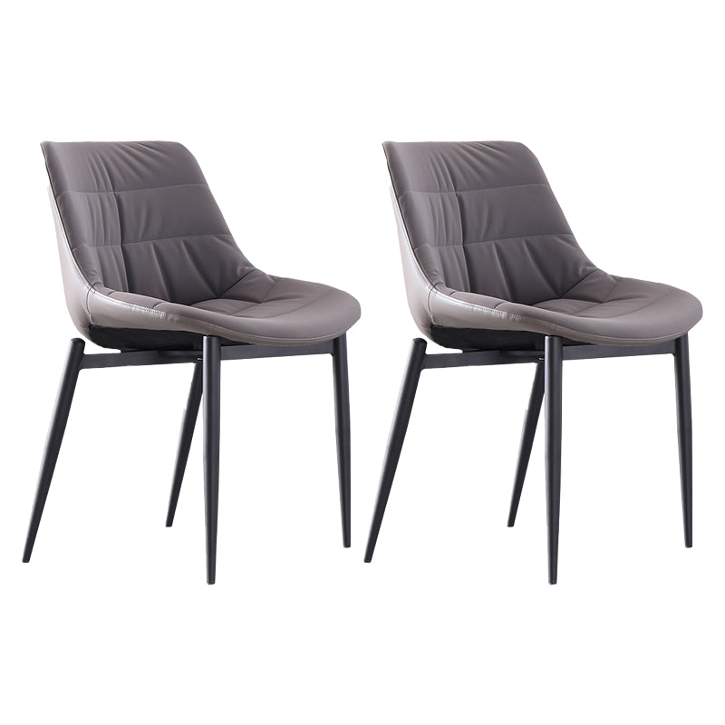 Industrial Metal Dining Room Chairs Armless Faux Leather Dining Chairs for Restaurant Use Dark Gray 2 Piece Set Clearhalo ' kitchen&dining_furn' 'Dining Chairs' 'Dining Tables & Seating' 'dining_chair' 'furn' 'furn_dining_chair' 'Furniture' 'furniture_dining_chair' 'Kitchen & Dining Furniture' 'kitchen' 4207565