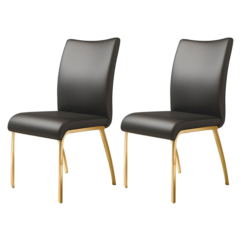 Glam PU Leather Dining Armless Chair Metal Dining Room Chairs for Home Use Black-Gold 2 Piece Set Clearhalo ' kitchen&dining_furn' 'Dining Chairs' 'Dining Tables & Seating' 'dining_chair' 'furn' 'furn_dining_chair' 'Furniture' 'furniture_dining_chair' 'Kitchen & Dining Furniture' 'kitchen' 4207612