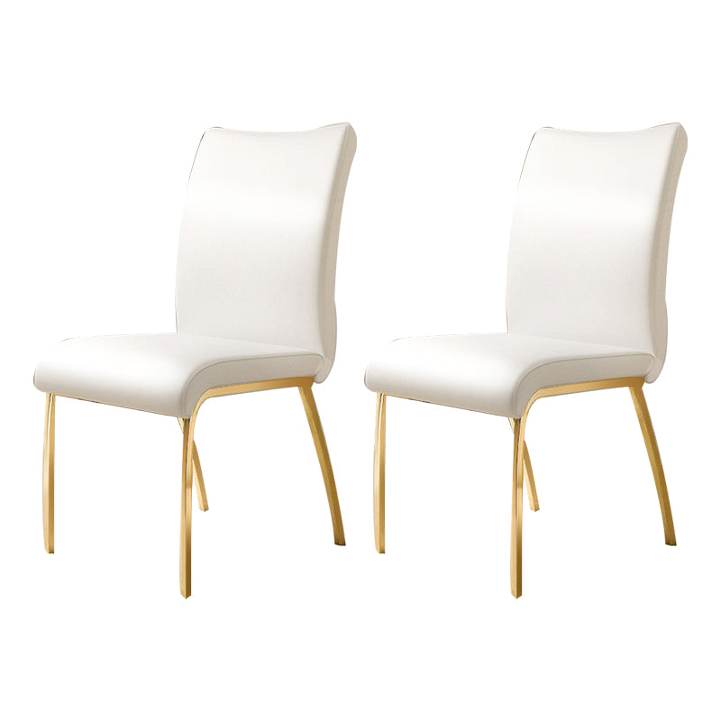 Glam PU Leather Dining Armless Chair Metal Dining Room Chairs for Home Use White-Gold 2 Piece Set Clearhalo ' kitchen&dining_furn' 'Dining Chairs' 'Dining Tables & Seating' 'dining_chair' 'furn' 'furn_dining_chair' 'Furniture' 'furniture_dining_chair' 'Kitchen & Dining Furniture' 'kitchen' 4207617