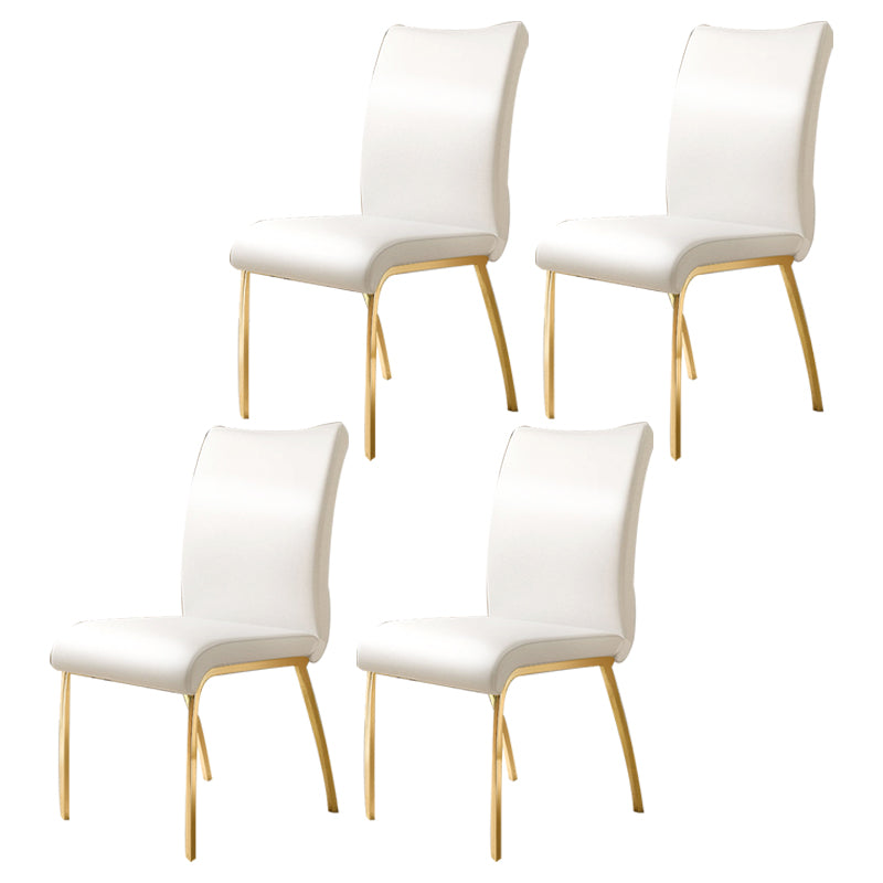 Glam PU Leather Dining Armless Chair Metal Dining Room Chairs for Home Use White-Gold 4 Piece Set Clearhalo ' kitchen&dining_furn' 'Dining Chairs' 'Dining Tables & Seating' 'dining_chair' 'furn' 'furn_dining_chair' 'Furniture' 'furniture_dining_chair' 'Kitchen & Dining Furniture' 'kitchen' 4207619