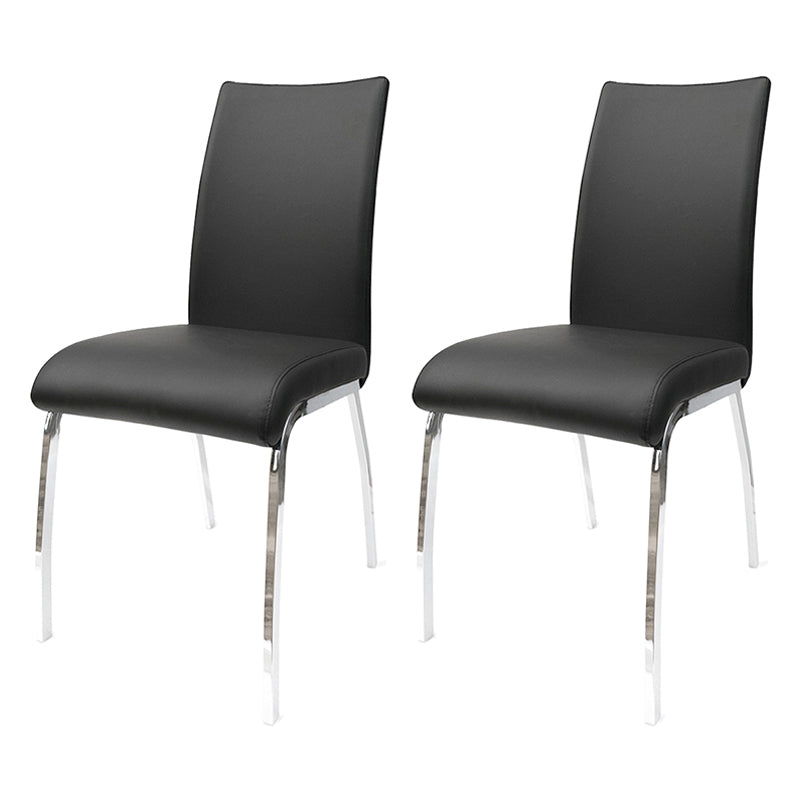 Glam PU Leather Dining Armless Chair Metal Dining Room Chairs for Home Use Black-Silver 2 Piece Set Clearhalo ' kitchen&dining_furn' 'Dining Chairs' 'Dining Tables & Seating' 'dining_chair' 'furn' 'furn_dining_chair' 'Furniture' 'furniture_dining_chair' 'Kitchen & Dining Furniture' 'kitchen' 4207621