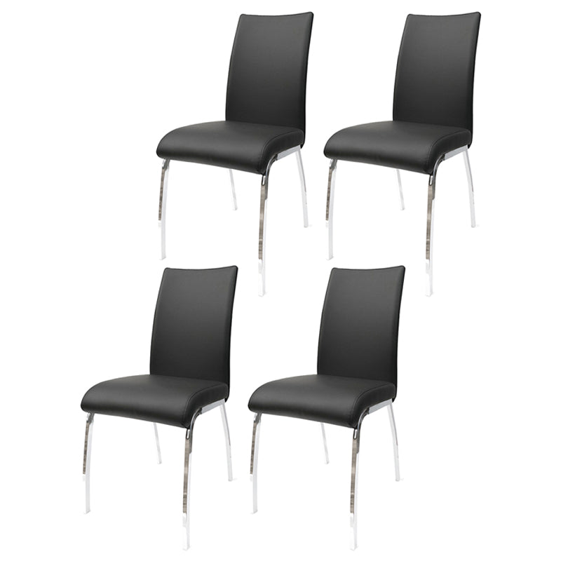 Glam PU Leather Dining Armless Chair Metal Dining Room Chairs for Home Use Black-Silver 4 Piece Set Clearhalo ' kitchen&dining_furn' 'Dining Chairs' 'Dining Tables & Seating' 'dining_chair' 'furn' 'furn_dining_chair' 'Furniture' 'furniture_dining_chair' 'Kitchen & Dining Furniture' 'kitchen' 4207623