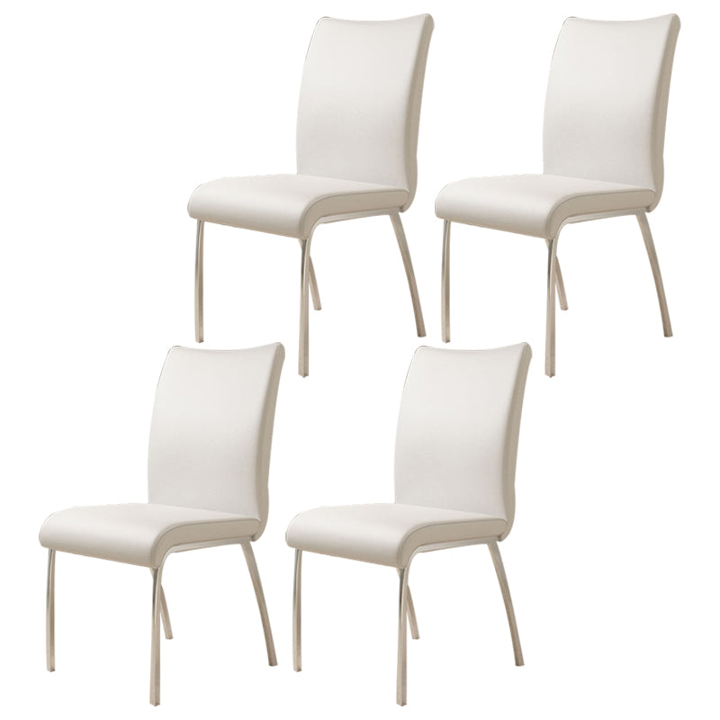 Glam PU Leather Dining Armless Chair Metal Dining Room Chairs for Home Use White-Silver 4 Piece Set Clearhalo ' kitchen&dining_furn' 'Dining Chairs' 'Dining Tables & Seating' 'dining_chair' 'furn' 'furn_dining_chair' 'Furniture' 'furniture_dining_chair' 'Kitchen & Dining Furniture' 'kitchen' 4207625