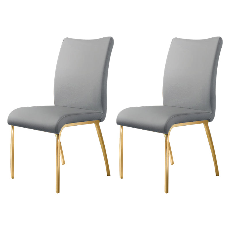 Glam PU Leather Dining Armless Chair Metal Dining Room Chairs for Home Use Gray-Gold 2 Piece Set Clearhalo ' kitchen&dining_furn' 'Dining Chairs' 'Dining Tables & Seating' 'dining_chair' 'furn' 'furn_dining_chair' 'Furniture' 'furniture_dining_chair' 'Kitchen & Dining Furniture' 'kitchen' 4207626