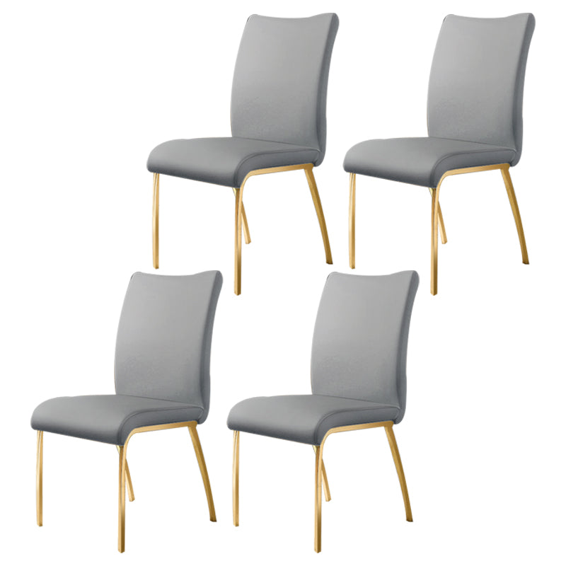Glam PU Leather Dining Armless Chair Metal Dining Room Chairs for Home Use Gray-Gold 4 Piece Set Clearhalo ' kitchen&dining_furn' 'Dining Chairs' 'Dining Tables & Seating' 'dining_chair' 'furn' 'furn_dining_chair' 'Furniture' 'furniture_dining_chair' 'Kitchen & Dining Furniture' 'kitchen' 4207627