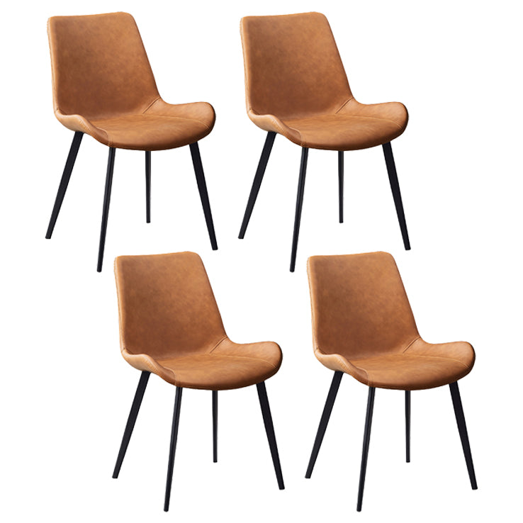Contemporary Restaurant Leather Side Chair Solid Back Dining Chair Brown 4 Piece Set Clearhalo ' kitchen&dining_furn' 'Dining Chairs' 'Dining Tables & Seating' 'dining_chair' 'furn' 'furn_dining_chair' 'Furniture' 'furniture_dining_chair' 'Kitchen & Dining Furniture' 'kitchen' 4207631