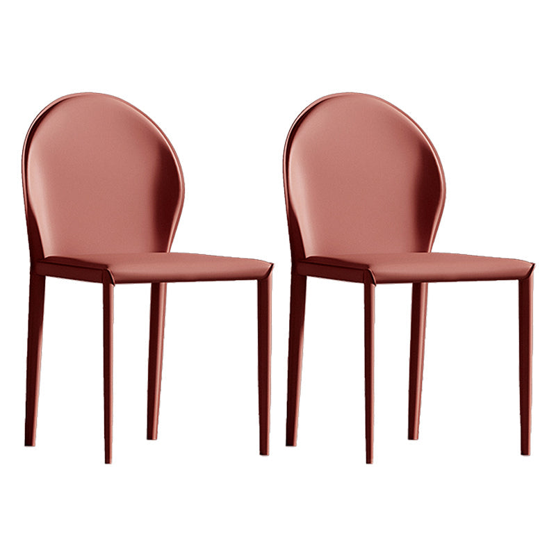 Minimalist Style Leather Dining Chairs Solid Back Armless Side Chairs for Home Use Red 2 Piece Set Clearhalo ' kitchen&dining_furn' 'Dining Chairs' 'Dining Tables & Seating' 'dining_chair' 'furn' 'furn_dining_chair' 'Furniture' 'furniture_dining_chair' 'Kitchen & Dining Furniture' 'kitchen' 4207730