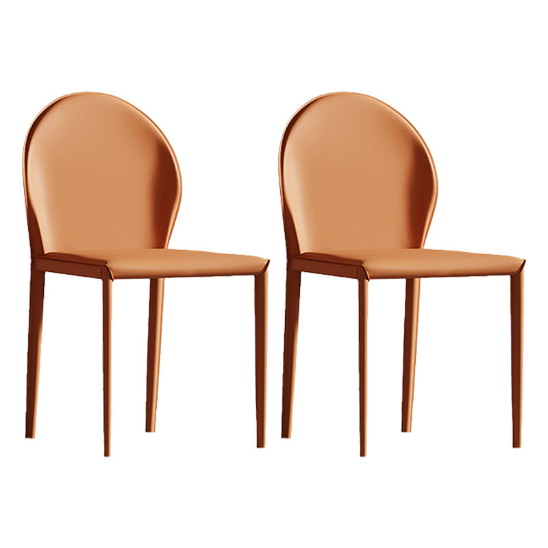 Minimalist Style Leather Dining Chairs Solid Back Armless Side Chairs for Home Use Orange 2 Piece Set Clearhalo ' kitchen&dining_furn' 'Dining Chairs' 'Dining Tables & Seating' 'dining_chair' 'furn' 'furn_dining_chair' 'Furniture' 'furniture_dining_chair' 'Kitchen & Dining Furniture' 'kitchen' 4207741