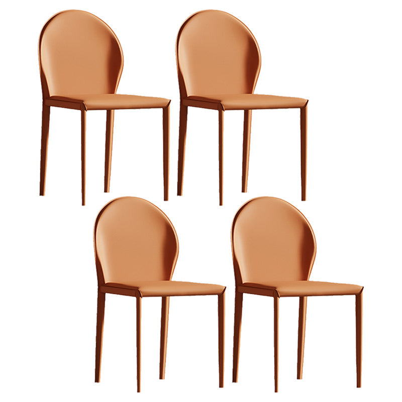 Minimalist Style Leather Dining Chairs Solid Back Armless Side Chairs for Home Use Orange 4 Piece Set Clearhalo ' kitchen&dining_furn' 'Dining Chairs' 'Dining Tables & Seating' 'dining_chair' 'furn' 'furn_dining_chair' 'Furniture' 'furniture_dining_chair' 'Kitchen & Dining Furniture' 'kitchen' 4207742