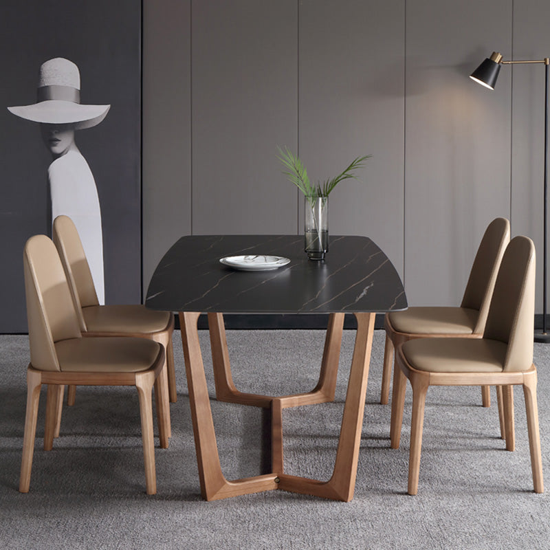 Sintered Stone Black Dining Table Simplicity Trestle Base Table for Dining Room Clearhalo ' dining_table' 'Dining Tables & Seating' 'Dining Tables' 'furn' 'furn_dining_table' 'Furniture' 'furniture_dining_table' 'Kitchen & Dining Furniture' 'kitchen&dining_furn' 'kitchen' 'kitchen_dining_table' 4207759