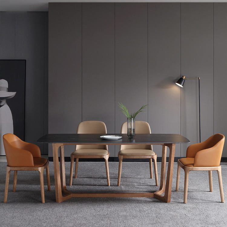 Sintered Stone Black Dining Table Simplicity Trestle Base Table for Dining Room Clearhalo ' dining_table' 'Dining Tables & Seating' 'Dining Tables' 'furn' 'furn_dining_table' 'Furniture' 'furniture_dining_table' 'Kitchen & Dining Furniture' 'kitchen&dining_furn' 'kitchen' 'kitchen_dining_table' 4207761