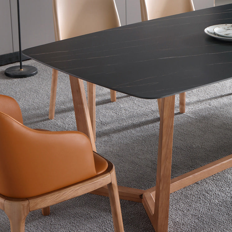 Sintered Stone Black Dining Table Simplicity Trestle Base Table for Dining Room Clearhalo ' dining_table' 'Dining Tables & Seating' 'Dining Tables' 'furn' 'furn_dining_table' 'Furniture' 'furniture_dining_table' 'Kitchen & Dining Furniture' 'kitchen&dining_furn' 'kitchen' 'kitchen_dining_table' 4207764