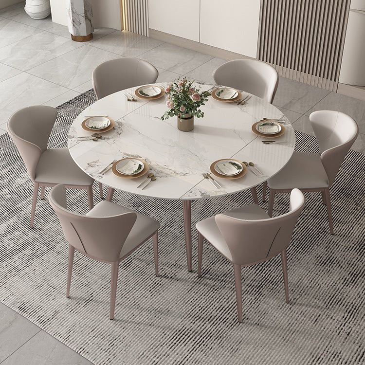 Simple Sintered Stone Extendable Table White Round Shape Dining Table for Kitchen Clearhalo ' dining_table' 'Dining Tables & Seating' 'Dining Tables' 'furn' 'furn_dining_table' 'Furniture' 'furniture_dining_table' 'Kitchen & Dining Furniture' 'kitchen&dining_furn' 'kitchen' 'kitchen_dining_table' 4207771