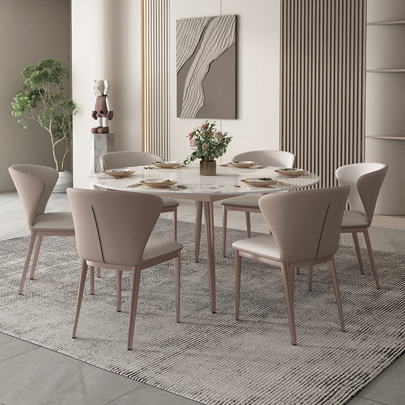 Simple Sintered Stone Extendable Table White Round Shape Dining Table for Kitchen Clearhalo ' dining_table' 'Dining Tables & Seating' 'Dining Tables' 'furn' 'furn_dining_table' 'Furniture' 'furniture_dining_table' 'Kitchen & Dining Furniture' 'kitchen&dining_furn' 'kitchen' 'kitchen_dining_table' 4207773