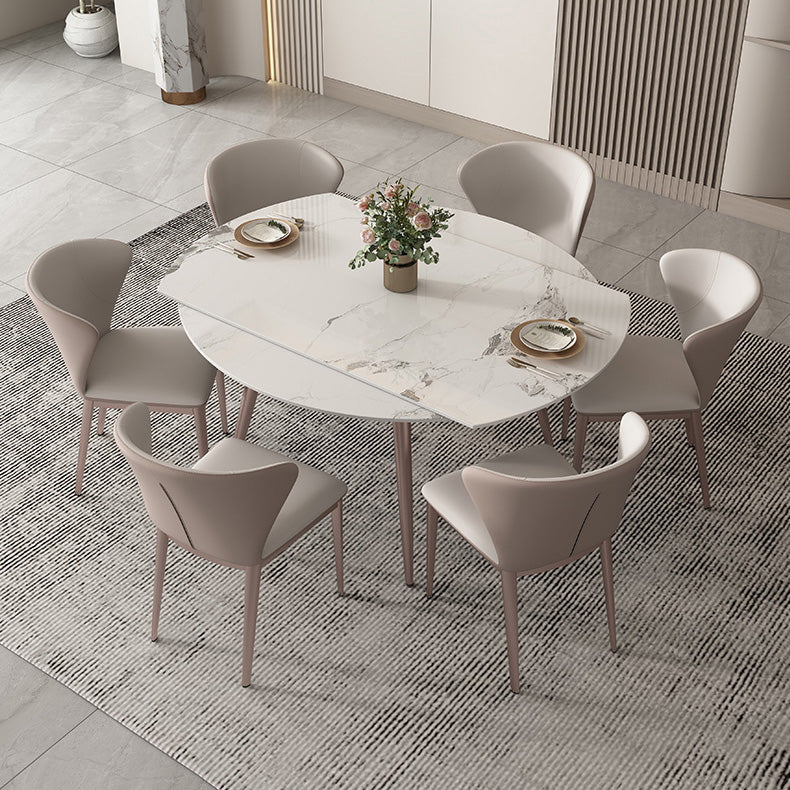 Simple Sintered Stone Extendable Table White Round Shape Dining Table for Kitchen Clearhalo ' dining_table' 'Dining Tables & Seating' 'Dining Tables' 'furn' 'furn_dining_table' 'Furniture' 'furniture_dining_table' 'Kitchen & Dining Furniture' 'kitchen&dining_furn' 'kitchen' 'kitchen_dining_table' 4207774