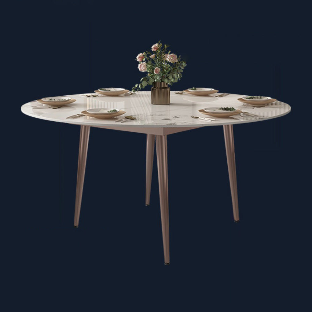 Simple Sintered Stone Extendable Table White Round Shape Dining Table for Kitchen Clearhalo ' dining_table' 'Dining Tables & Seating' 'Dining Tables' 'furn' 'furn_dining_table' 'Furniture' 'furniture_dining_table' 'Kitchen & Dining Furniture' 'kitchen&dining_furn' 'kitchen' 'kitchen_dining_table' 4207777