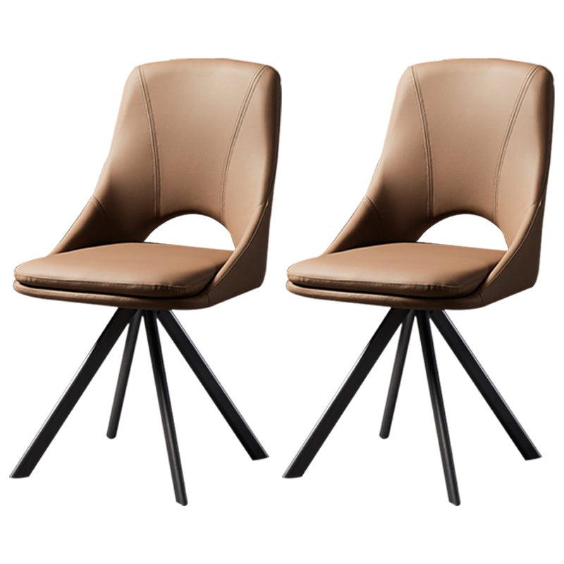 Contemporary Design Open Back Dining Side Chairs Leather Dining Chairs Khaki 2 Piece Set Clearhalo ' kitchen&dining_furn' 'Dining Chairs' 'Dining Tables & Seating' 'dining_chair' 'furn' 'furn_dining_chair' 'Furniture' 'furniture_dining_chair' 'Kitchen & Dining Furniture' 'kitchen' 4207798