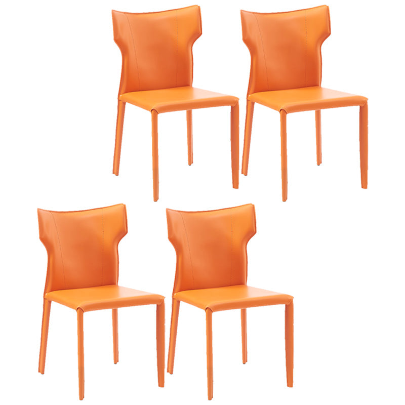Contemporary Metal Dining Armless Chair Faux Leather Side Chair for Home Use Orange 4 Piece Set Clearhalo ' kitchen&dining_furn' 'Dining Chairs' 'Dining Tables & Seating' 'dining_chair' 'furn' 'furn_dining_chair' 'Furniture' 'furniture_dining_chair' 'Kitchen & Dining Furniture' 'kitchen' 4208308