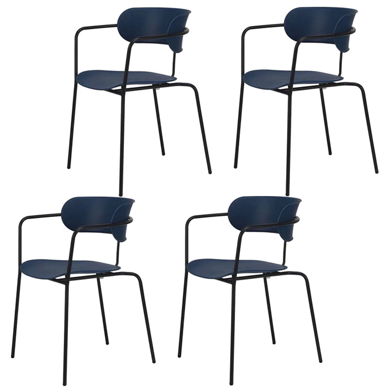 Contemporary Style Dining Chair Kitchen Open Back Arm Side Chair with Metal Legs Navy 4 Piece Set Clearhalo ' kitchen&dining_furn' 'Dining Chairs' 'Dining Tables & Seating' 'dining_chair' 'furn' 'furn_dining_chair' 'Furniture' 'furniture_dining_chair' 'Kitchen & Dining Furniture' 'kitchen' 4209440