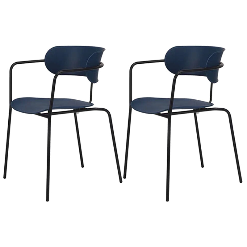 Contemporary Style Dining Chair Kitchen Open Back Arm Side Chair with Metal Legs Navy 2 Piece Set Clearhalo ' kitchen&dining_furn' 'Dining Chairs' 'Dining Tables & Seating' 'dining_chair' 'furn' 'furn_dining_chair' 'Furniture' 'furniture_dining_chair' 'Kitchen & Dining Furniture' 'kitchen' 4209442