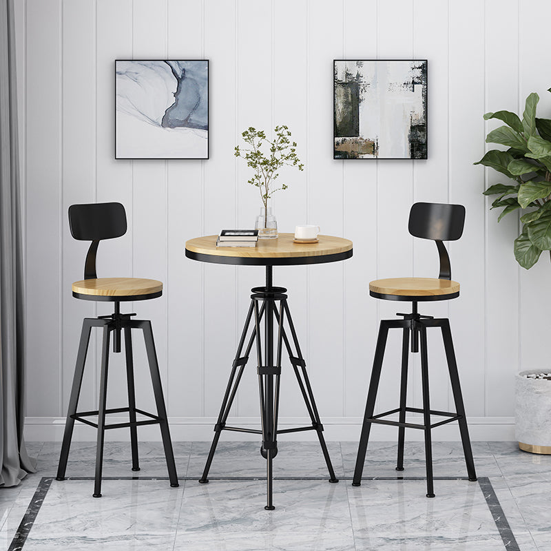 Industrial Adjustable Height Black Counter Stools Iron Wood Bar Stools with Round Seat Clearhalo 'Bar Furniture' 'Bar Stools' 'bar_stools' 'furn' 'furn_bar_stools' 'furniture_bar_stools' 'Kitchen & Dining Furniture' 'kitchen&dining_furn' 'kitchen' 'kitchen_furn' Furniture' 4211073