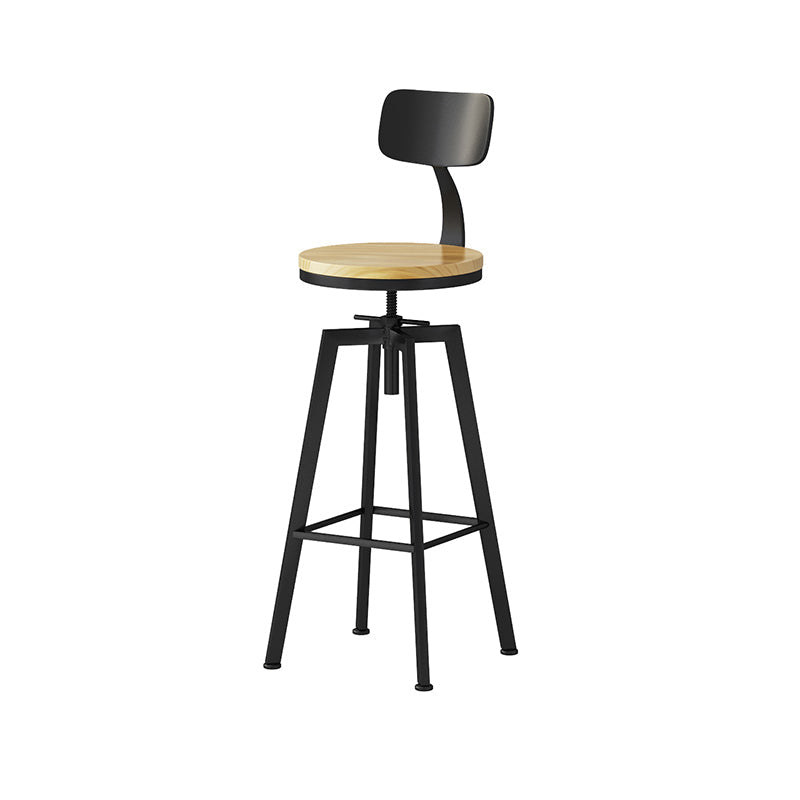Industrial Adjustable Height Black Counter Stools Iron Wood Bar Stools with Round Seat 1 Piece Clearhalo 'Bar Furniture' 'Bar Stools' 'bar_stools' 'furn' 'furn_bar_stools' 'furniture_bar_stools' 'Kitchen & Dining Furniture' 'kitchen&dining_furn' 'kitchen' 'kitchen_furn' Furniture' 4211075