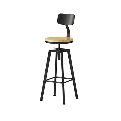 Industrial Adjustable Height Black Counter Stools Iron Wood Bar Stools with Round Seat 1 Piece Clearhalo 'Bar Furniture' 'Bar Stools' 'bar_stools' 'furn' 'furn_bar_stools' 'furniture_bar_stools' 'Kitchen & Dining Furniture' 'kitchen&dining_furn' 'kitchen' 'kitchen_furn' Furniture' 4211075