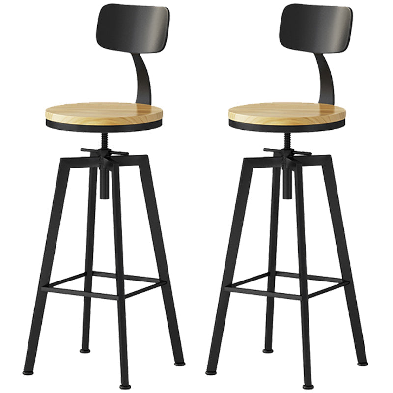 Industrial Adjustable Height Black Counter Stools Iron Wood Bar Stools with Round Seat 2 Piece Set Clearhalo 'Bar Furniture' 'Bar Stools' 'bar_stools' 'furn' 'furn_bar_stools' 'furniture_bar_stools' 'Kitchen & Dining Furniture' 'kitchen&dining_furn' 'kitchen' 'kitchen_furn' Furniture' 4211077