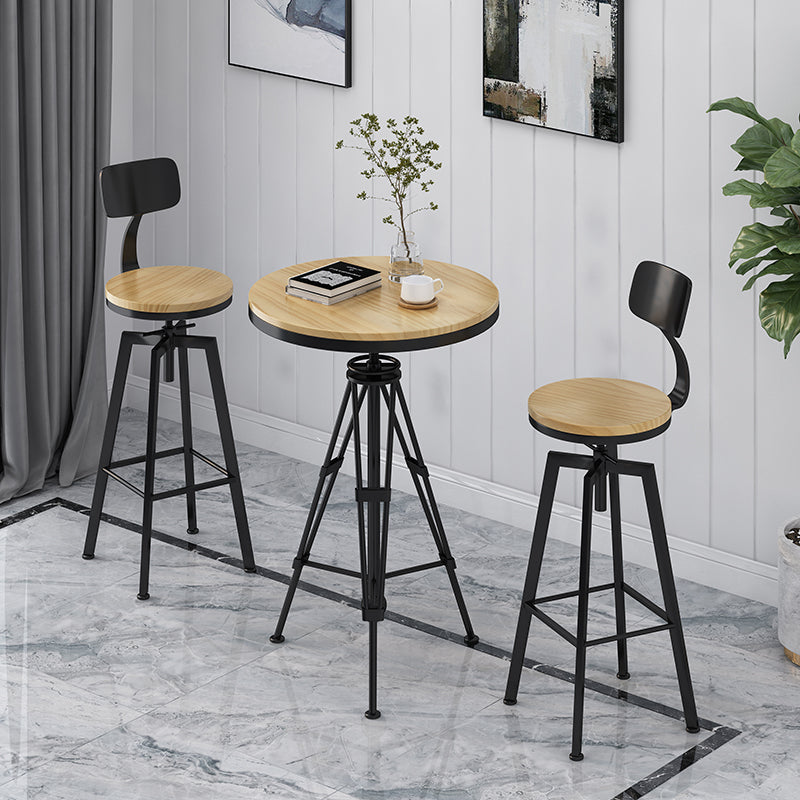 Industrial Adjustable Height Black Counter Stools Iron Wood Bar Stools with Round Seat Clearhalo 'Bar Furniture' 'Bar Stools' 'bar_stools' 'furn' 'furn_bar_stools' 'furniture_bar_stools' 'Kitchen & Dining Furniture' 'kitchen&dining_furn' 'kitchen' 'kitchen_furn' Furniture' 4211078