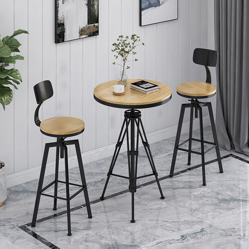 Industrial Adjustable Height Black Counter Stools Iron Wood Bar Stools with Round Seat Clearhalo 'Bar Furniture' 'Bar Stools' 'bar_stools' 'furn' 'furn_bar_stools' 'furniture_bar_stools' 'Kitchen & Dining Furniture' 'kitchen&dining_furn' 'kitchen' 'kitchen_furn' Furniture' 4211079