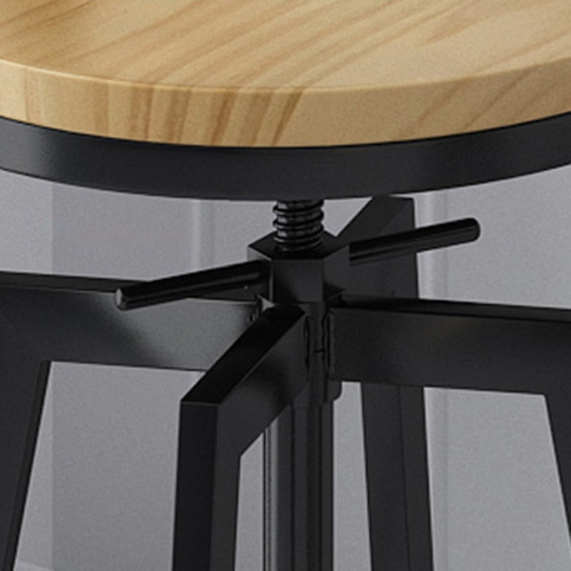 Industrial Adjustable Height Black Counter Stools Iron Wood Bar Stools with Round Seat Clearhalo 'Bar Furniture' 'Bar Stools' 'bar_stools' 'furn' 'furn_bar_stools' 'furniture_bar_stools' 'Kitchen & Dining Furniture' 'kitchen&dining_furn' 'kitchen' 'kitchen_furn' Furniture' 4211082