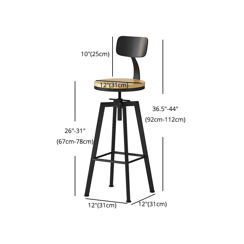 Industrial Adjustable Height Black Counter Stools Iron Wood Bar Stools with Round Seat Clearhalo 'Bar Furniture' 'Bar Stools' 'bar_stools' 'furn' 'furn_bar_stools' 'furniture_bar_stools' 'Kitchen & Dining Furniture' 'kitchen&dining_furn' 'kitchen' 'kitchen_furn' Furniture' 4211084