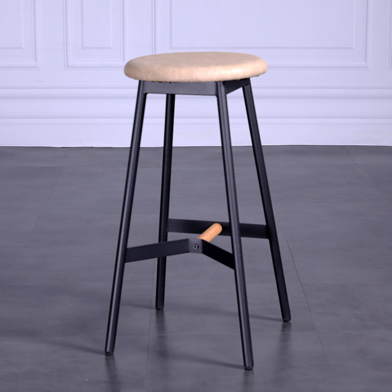 Industrial Black Counter Stools Metal Wood Backless Bar Stools with Round Seat Beige 1 Piece Clearhalo 'Bar Furniture' 'Bar Stools' 'bar_stools' 'furn' 'furn_bar_stools' 'furniture_bar_stools' 'Kitchen & Dining Furniture' 'kitchen&dining_furn' 'kitchen' 'kitchen_furn' Furniture' 4211162