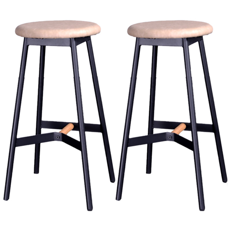 Industrial Black Counter Stools Metal Wood Backless Bar Stools with Round Seat Beige 2 Piece Set Clearhalo 'Bar Furniture' 'Bar Stools' 'bar_stools' 'furn' 'furn_bar_stools' 'furniture_bar_stools' 'Kitchen & Dining Furniture' 'kitchen&dining_furn' 'kitchen' 'kitchen_furn' Furniture' 4211163