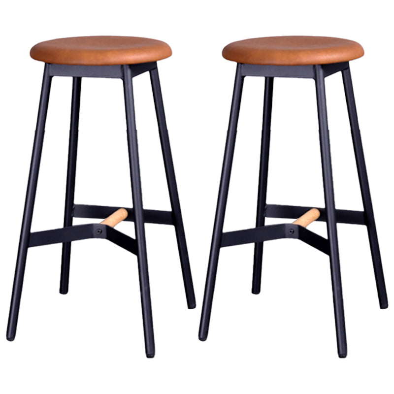 Industrial Black Counter Stools Metal Wood Backless Bar Stools with Round Seat Brown 2 Piece Set Clearhalo 'Bar Furniture' 'Bar Stools' 'bar_stools' 'furn' 'furn_bar_stools' 'furniture_bar_stools' 'Kitchen & Dining Furniture' 'kitchen&dining_furn' 'kitchen' 'kitchen_furn' Furniture' 4211168