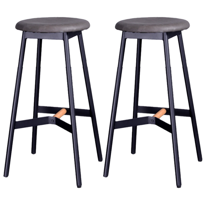 Industrial Black Counter Stools Metal Wood Backless Bar Stools with Round Seat Grey 2 Piece Set Clearhalo 'Bar Furniture' 'Bar Stools' 'bar_stools' 'furn' 'furn_bar_stools' 'furniture_bar_stools' 'Kitchen & Dining Furniture' 'kitchen&dining_furn' 'kitchen' 'kitchen_furn' Furniture' 4211171