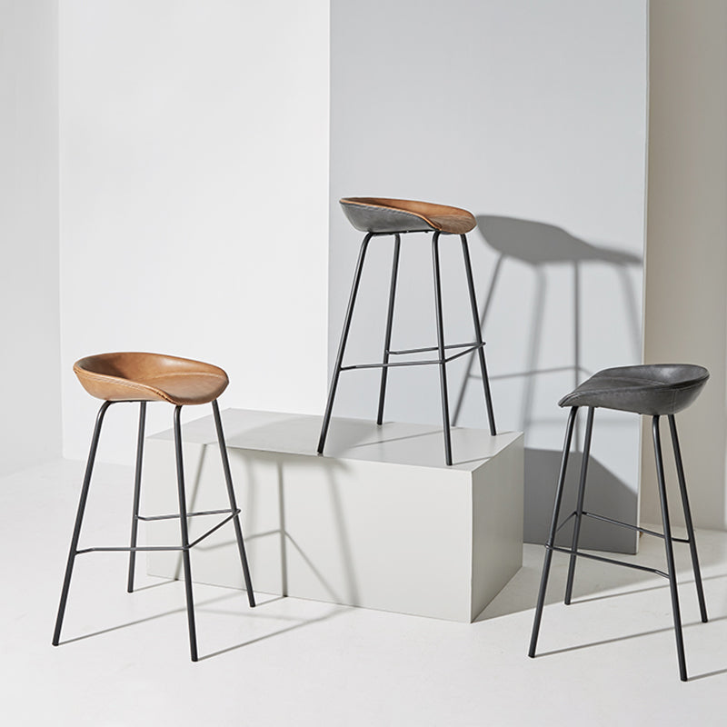Industrial Iron Distressed Quilted Barstool Indoor Tall Stool with Leather Seat Clearhalo 'Bar Furniture' 'Bar Stools' 'bar_stools' 'furn' 'furn_bar_stools' 'furniture_bar_stools' 'Kitchen & Dining Furniture' 'kitchen&dining_furn' 'kitchen' 'kitchen_furn' Furniture' 4211175