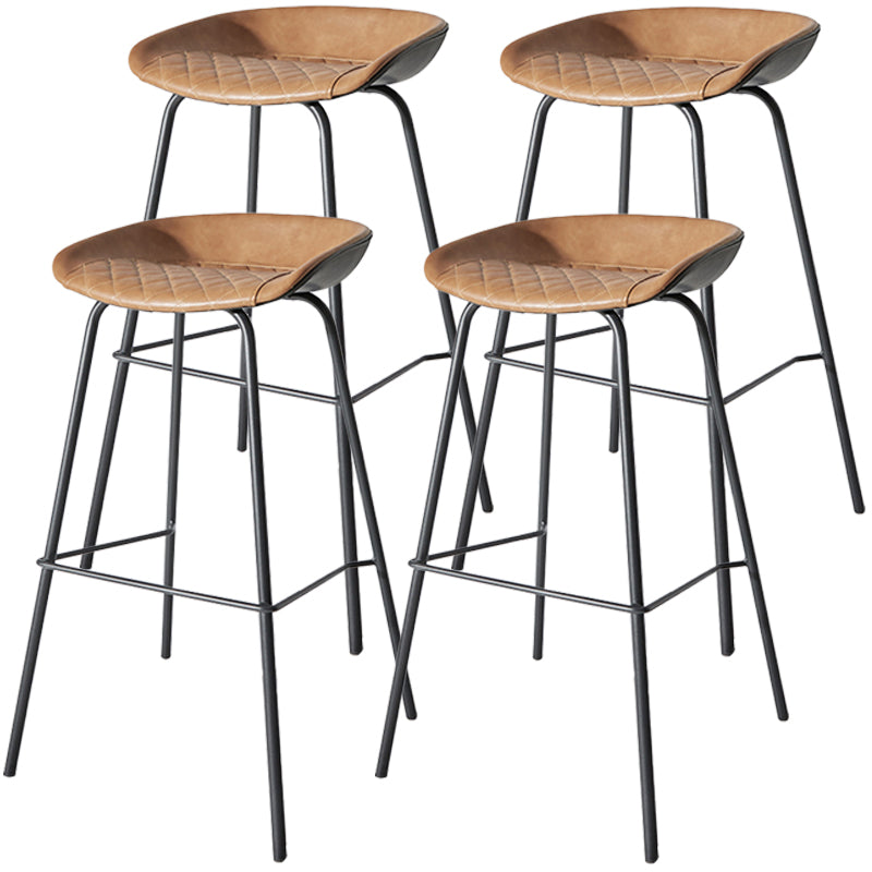 Industrial Iron Distressed Quilted Barstool Indoor Tall Stool with Leather Seat Brown 4 Piece Set Clearhalo 'Bar Furniture' 'Bar Stools' 'bar_stools' 'furn' 'furn_bar_stools' 'furniture_bar_stools' 'Kitchen & Dining Furniture' 'kitchen&dining_furn' 'kitchen' 'kitchen_furn' Furniture' 4211185