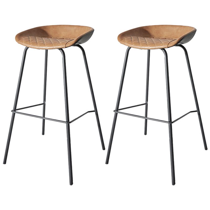 Industrial Iron Distressed Quilted Barstool Indoor Tall Stool with Leather Seat Brown 2 Piece Set Clearhalo 'Bar Furniture' 'Bar Stools' 'bar_stools' 'furn' 'furn_bar_stools' 'furniture_bar_stools' 'Kitchen & Dining Furniture' 'kitchen&dining_furn' 'kitchen' 'kitchen_furn' Furniture' 4211190