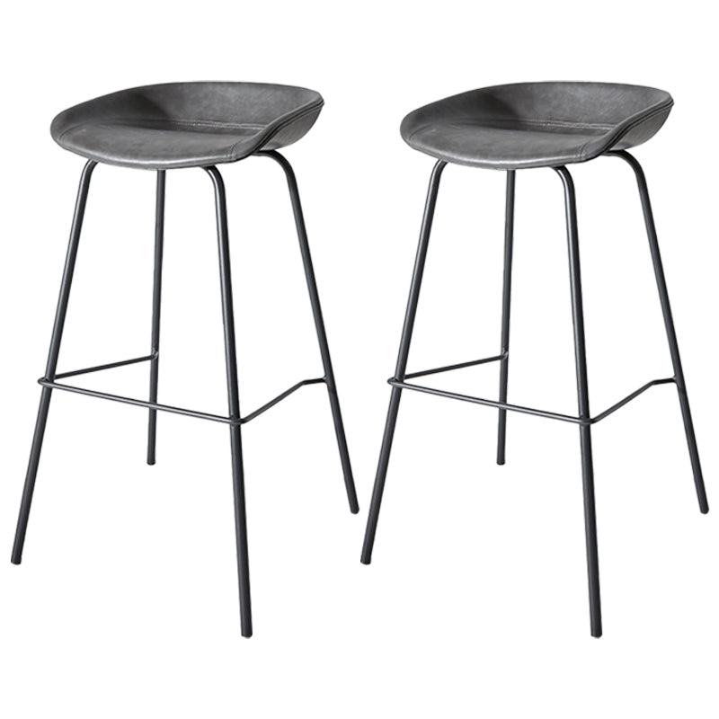 Industrial Iron Distressed Quilted Barstool Indoor Tall Stool with Leather Seat Dark Gray 2 Piece Set Clearhalo 'Bar Furniture' 'Bar Stools' 'bar_stools' 'furn' 'furn_bar_stools' 'furniture_bar_stools' 'Kitchen & Dining Furniture' 'kitchen&dining_furn' 'kitchen' 'kitchen_furn' Furniture' 4211196