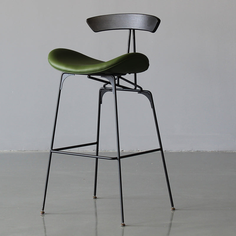 Black Iron Quilted Barstool 25.5" H Industrial Tall Stool with Contoured Seat Green 1 Piece Clearhalo 'Bar Furniture' 'Bar Stools' 'bar_stools' 'furn' 'furn_bar_stools' 'furniture_bar_stools' 'Kitchen & Dining Furniture' 'kitchen&dining_furn' 'kitchen' 'kitchen_furn' Furniture' 4211229