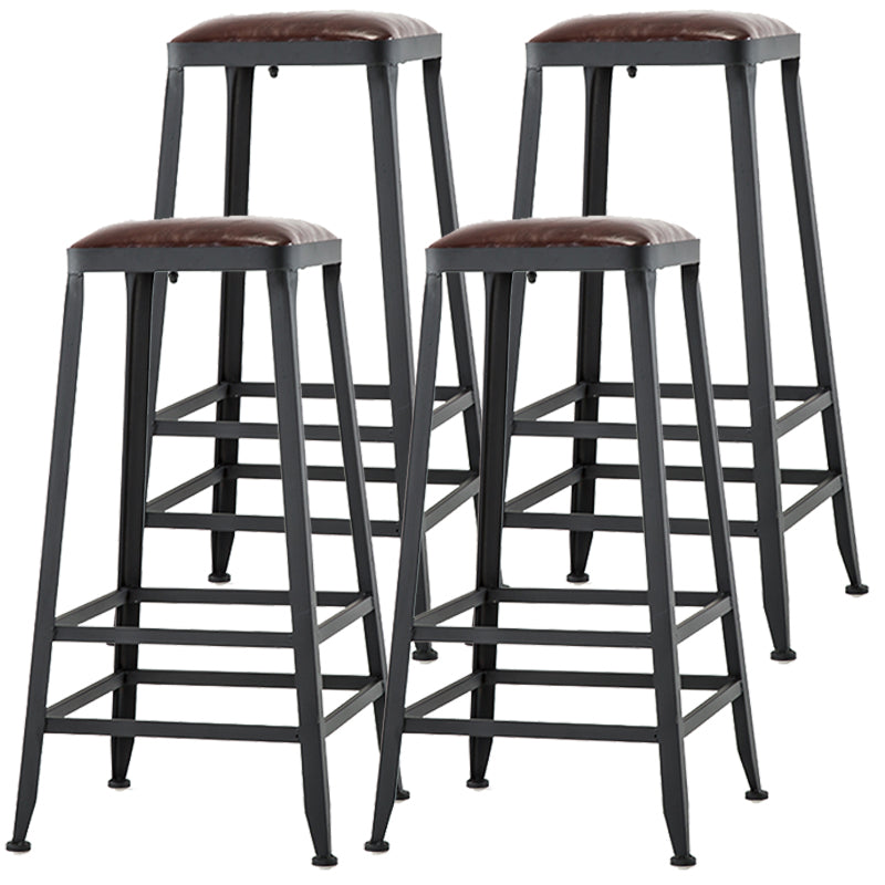 Industrial Style Square Leather Seat with Metal Legs Counter Stool for Kitchen Bar Backless 4 Piece Set Bar Stool(30"H) Clearhalo 'Bar Furniture' 'Bar Stools' 'bar_stools' 'furn' 'furn_bar_stools' 'furniture_bar_stools' 'Kitchen & Dining Furniture' 'kitchen&dining_furn' 'kitchen' 'kitchen_furn' Furniture' 4211389