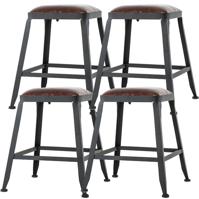 Industrial Style Square Leather Seat with Metal Legs Counter Stool for Kitchen Bar Backless 4 Piece Set Short Stool(18"H) Clearhalo 'Bar Furniture' 'Bar Stools' 'bar_stools' 'furn' 'furn_bar_stools' 'furniture_bar_stools' 'Kitchen & Dining Furniture' 'kitchen&dining_furn' 'kitchen' 'kitchen_furn' Furniture' 4211395