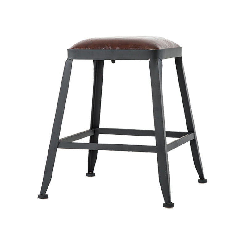 Industrial Style Square Leather Seat with Metal Legs Counter Stool for Kitchen Bar Backless 1 Piece Short Stool(18"H) Clearhalo 'Bar Furniture' 'Bar Stools' 'bar_stools' 'furn' 'furn_bar_stools' 'furniture_bar_stools' 'Kitchen & Dining Furniture' 'kitchen&dining_furn' 'kitchen' 'kitchen_furn' Furniture' 4211397