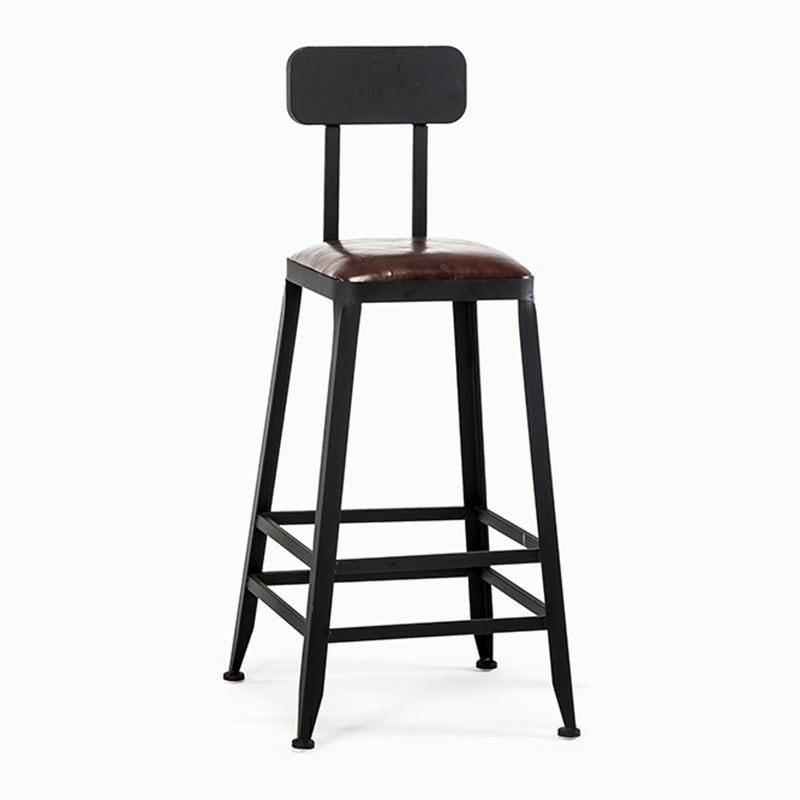 Industrial Style Square Leather Seat with Metal Legs Counter Stool for Kitchen Bar With Back 1 Piece Counter Stool(26"H) Clearhalo 'Bar Furniture' 'Bar Stools' 'bar_stools' 'furn' 'furn_bar_stools' 'furniture_bar_stools' 'Kitchen & Dining Furniture' 'kitchen&dining_furn' 'kitchen' 'kitchen_furn' Furniture' 4211403