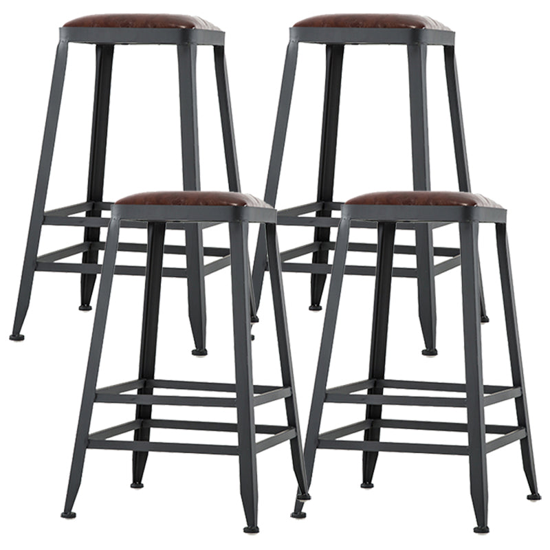 Industrial Style Square Leather Seat with Metal Legs Counter Stool for Kitchen Bar Backless 4 Piece Set Counter Stool(26"H) Clearhalo 'Bar Furniture' 'Bar Stools' 'bar_stools' 'furn' 'furn_bar_stools' 'furniture_bar_stools' 'Kitchen & Dining Furniture' 'kitchen&dining_furn' 'kitchen' 'kitchen_furn' Furniture' 4211406