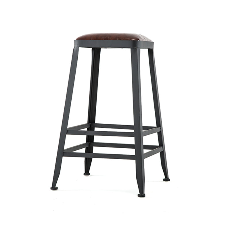 Industrial Style Square Leather Seat with Metal Legs Counter Stool for Kitchen Bar Backless 1 Piece Counter Stool(26"H) Clearhalo 'Bar Furniture' 'Bar Stools' 'bar_stools' 'furn' 'furn_bar_stools' 'furniture_bar_stools' 'Kitchen & Dining Furniture' 'kitchen&dining_furn' 'kitchen' 'kitchen_furn' Furniture' 4211407
